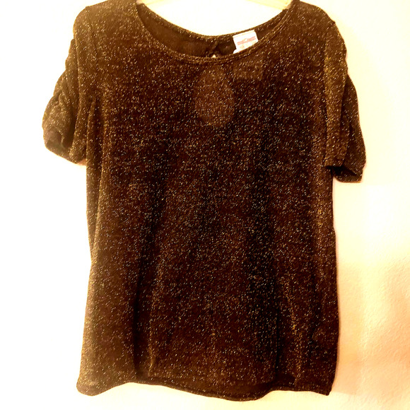 Kiki La Rue Metallic Gold Sparkle Black Top 2XL Keyhole Stretch Ruched Sleeve - Picture 1 of 9